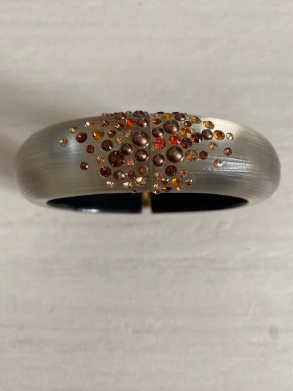 Alexis Bittar taupe lucite magnetic cuff with crystals